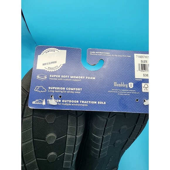 NEW Wembley Mens Slippers Memory Foam Black L 9.5-10.5 House Shoes Comfort Cozy - Picture 2 of 5